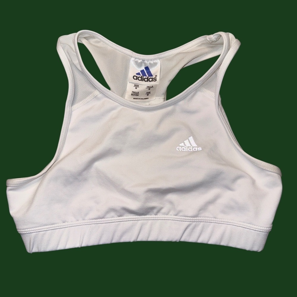 Adidas Sports Bra Medium White Climalite Mesh Racerback Activewear Logo